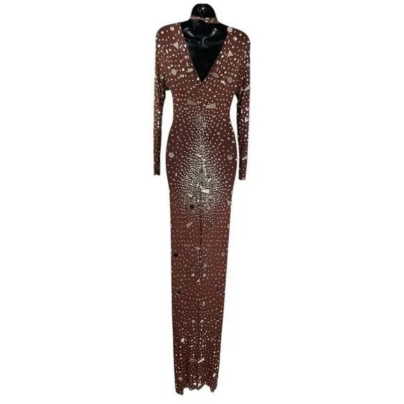 Angel Brinks Sheer Mirrored Rhinestone Sheer Club Party Dress Long Sleeve Large Angel Brinks Sheer Mirrored Rhinestone Sheer Club Party Dress Long Sleeve Large
